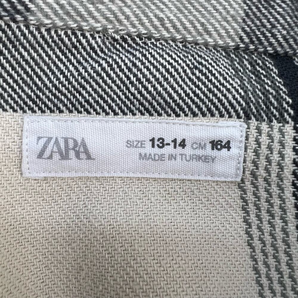 Zara Button Down Top Women's Size 13/14 Beige Plaid Woven Long Sleeve Flannel - Picture 9 of 10